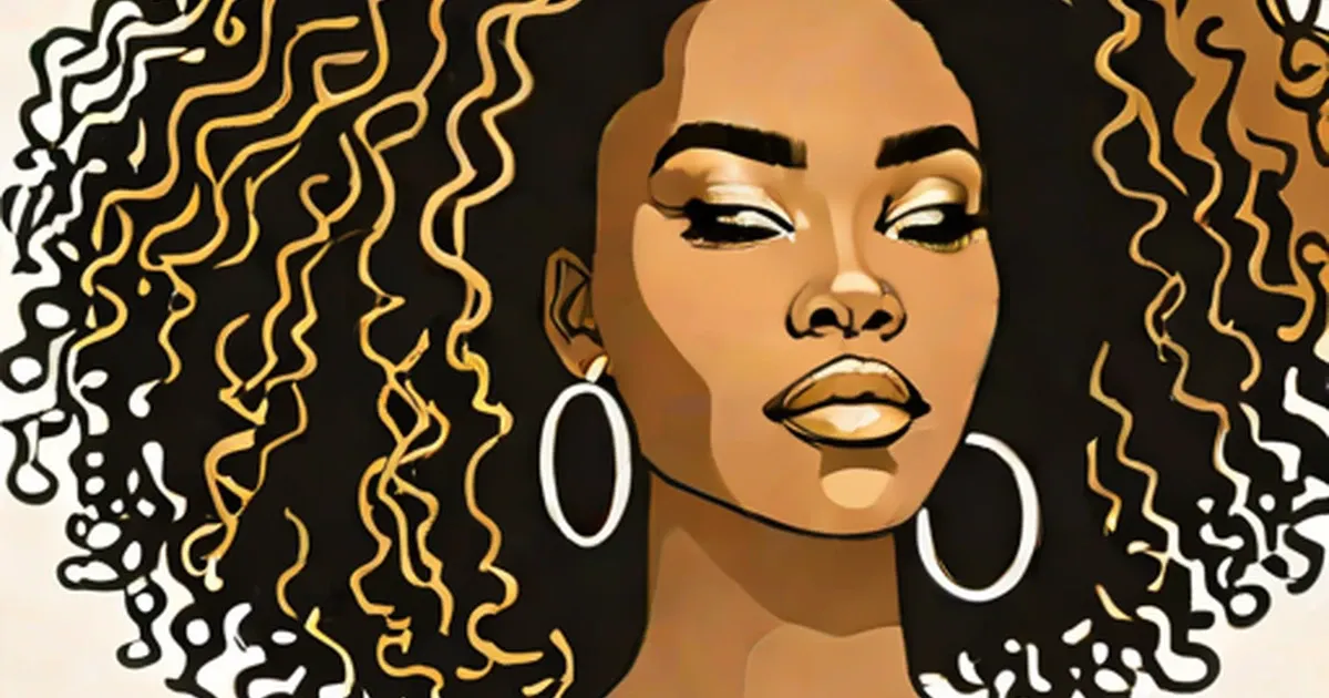 Woman with sleek straight hair illustrated in gold and black