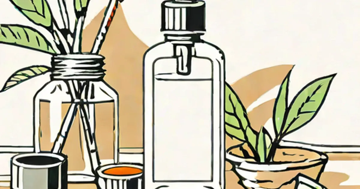 Cleaning spray bottle with fresh herbs and liquid ingredients