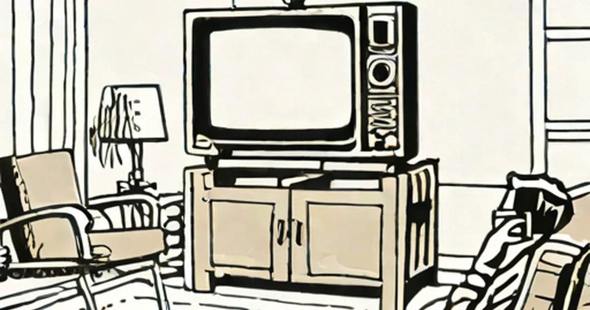 Retro illustration of a television set on a cabinet in a living room