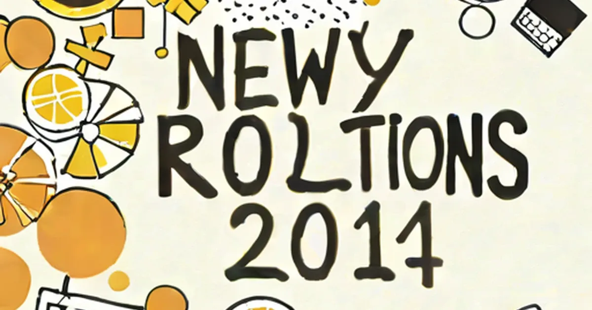Stylized illustration with ‘New Year’s Resolutions 2014’ text surrounded by yellow citrus slices and wellness icons