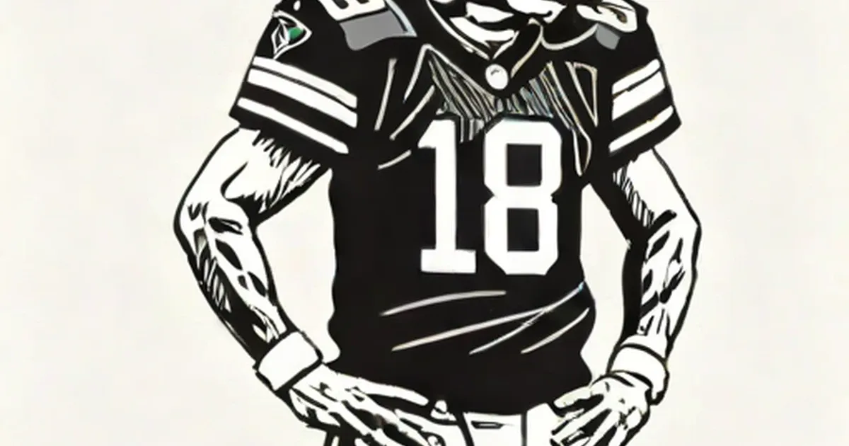 NFL player in black jersey number 18 wearing white striped sleeves with arm tattoos