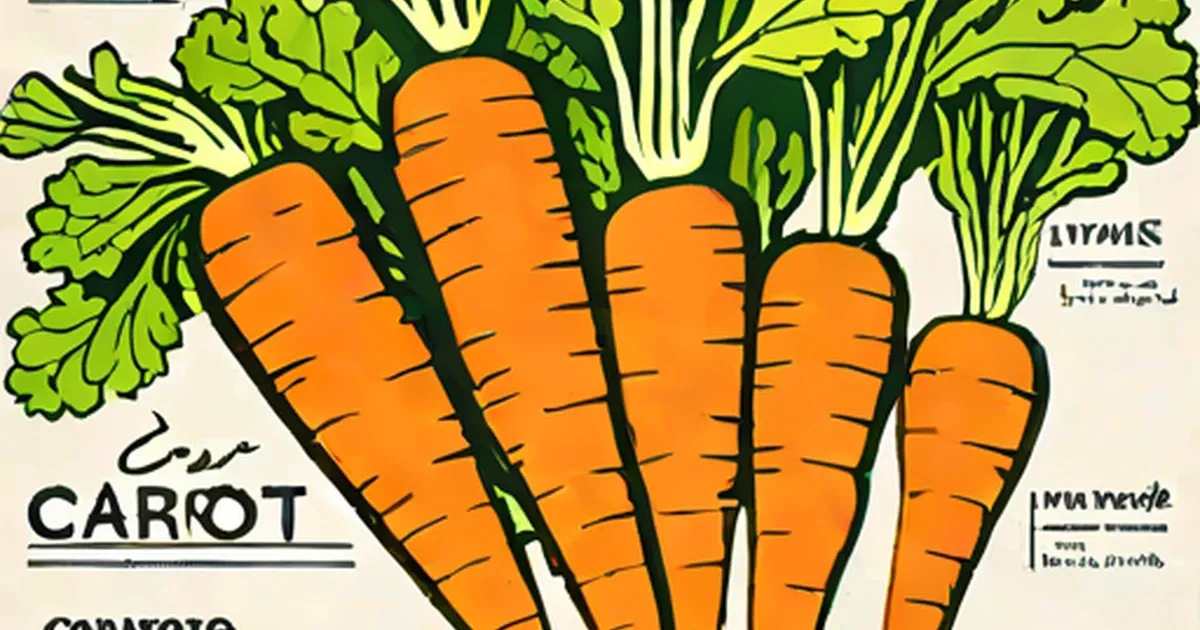 Illustration of five orange carrots with green leafy tops