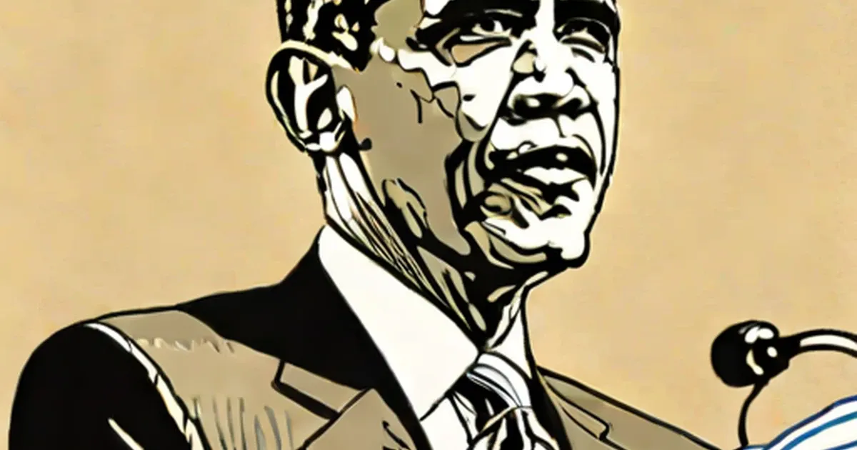 Black and white graphic portrait of Barack Obama in formal business attire