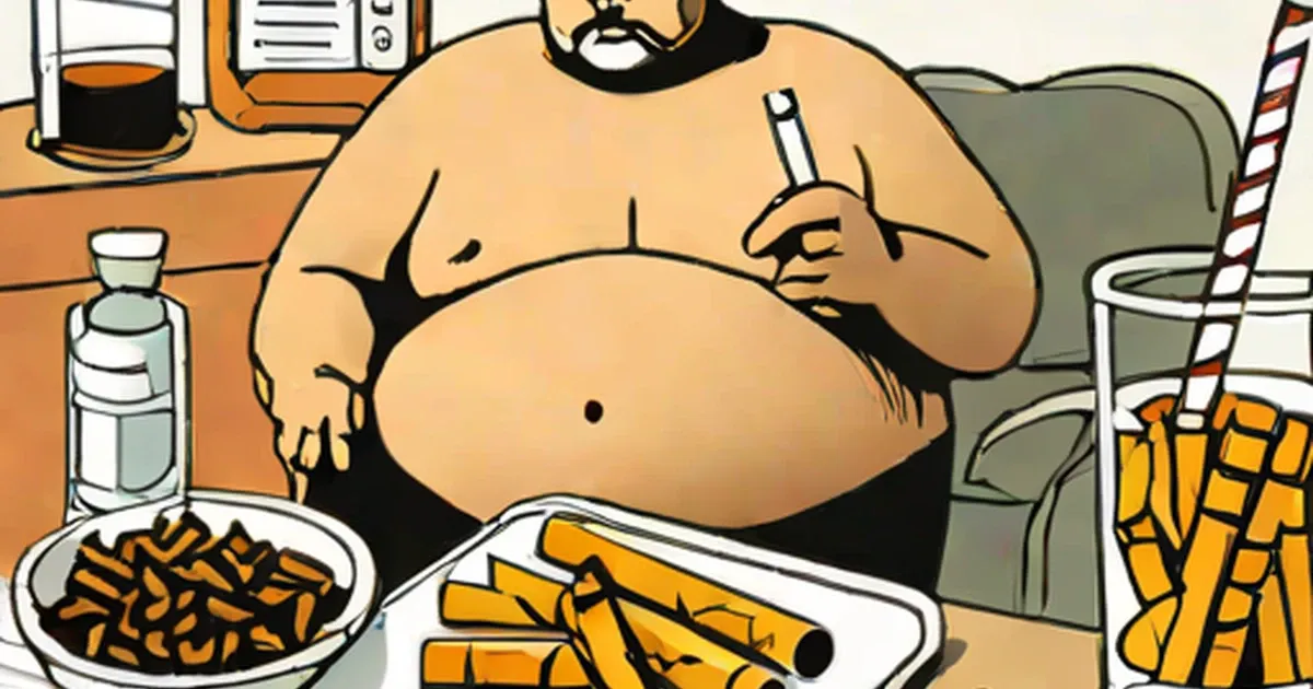 Person eating fast food while smoking a cigarette