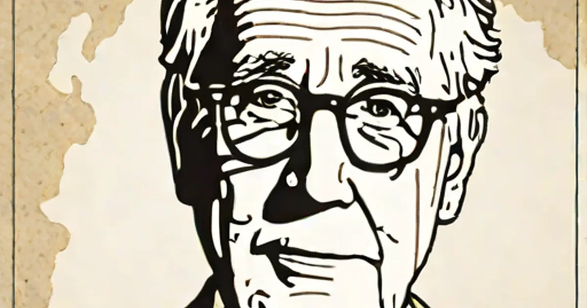 Black-and-white sketch portrait of James McClure wearing glasses