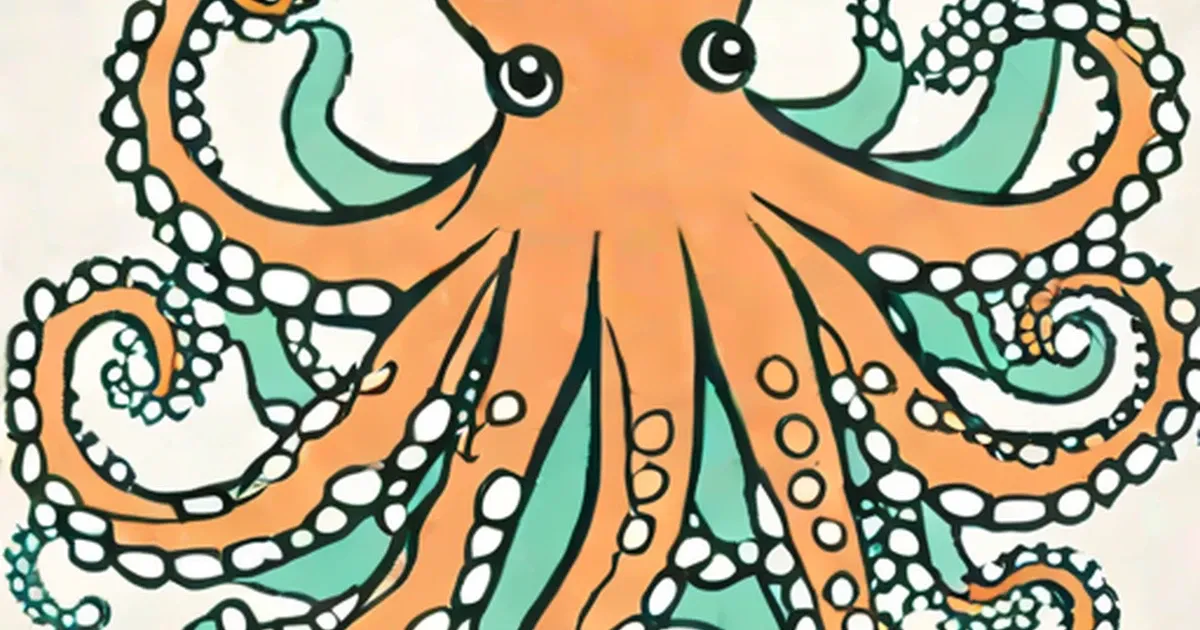 Orange octopus illustration with teal tentacles and white suction cups