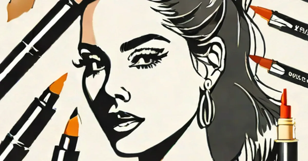 Retro illustration of a woman’s face with vintage orange lipsticks and eyeliner