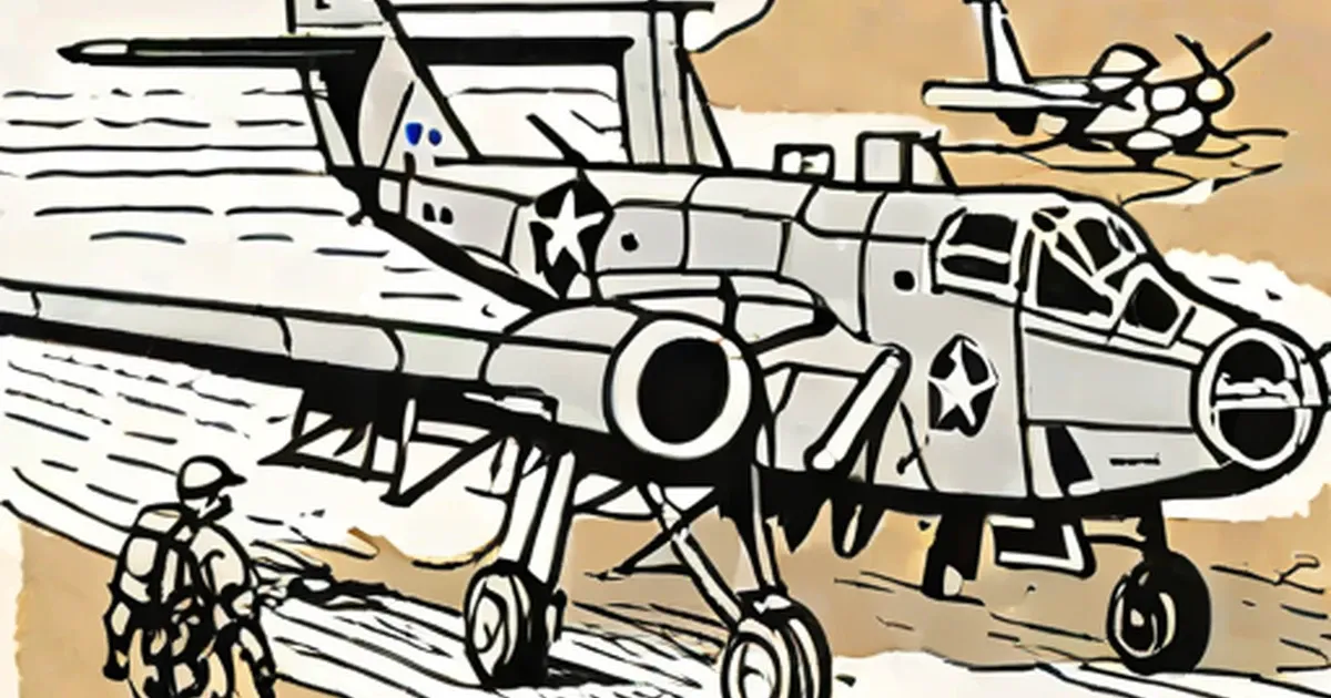 American military planes and troops lined up in desert terrain
