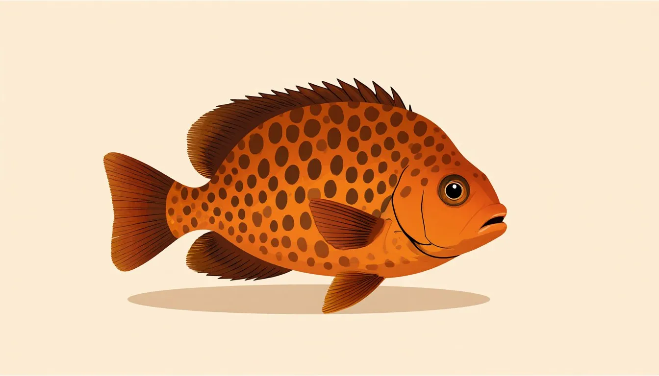 A large Oscar fish with mottled orange markings and a tail eye-spot, facing the viewer with an alert expression