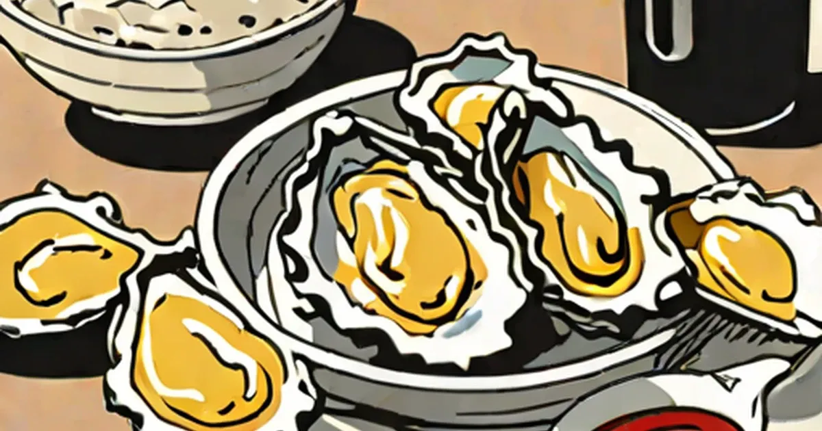 Illustrated oyster shells with golden meat inside