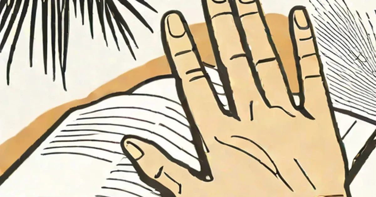Line drawing of an open palm with marked creases for palm reading