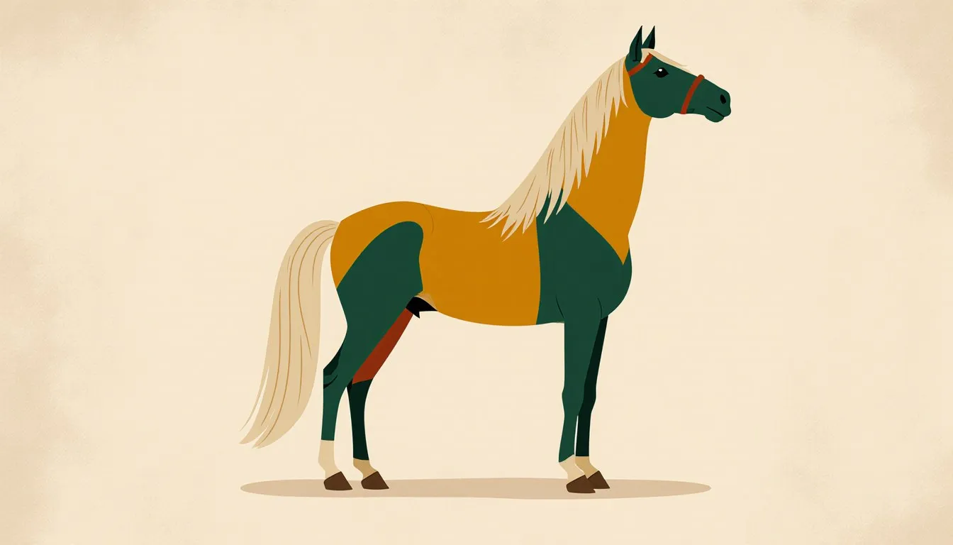A golden palomino horse with a pale flaxen mane and tail standing in profile