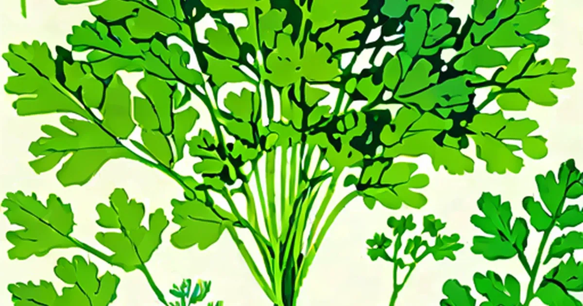 Parsley sprigs with feathery, lobed leaves and thin green stems