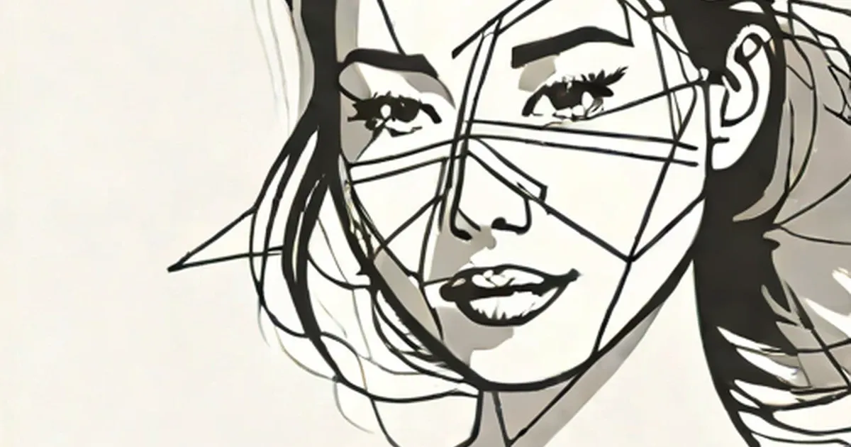 Stylized woman’s face illustration with black lines forming a peel-off mask pattern
