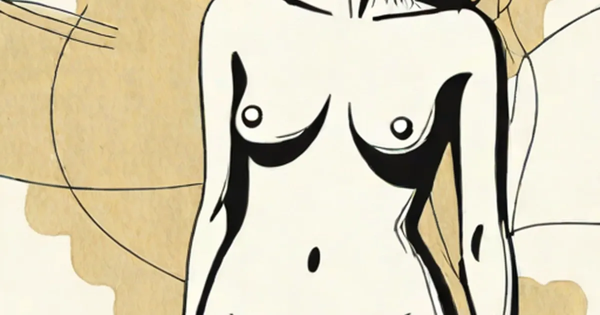 Line drawing of a woman’s torso in minimalist style with watercolor accents