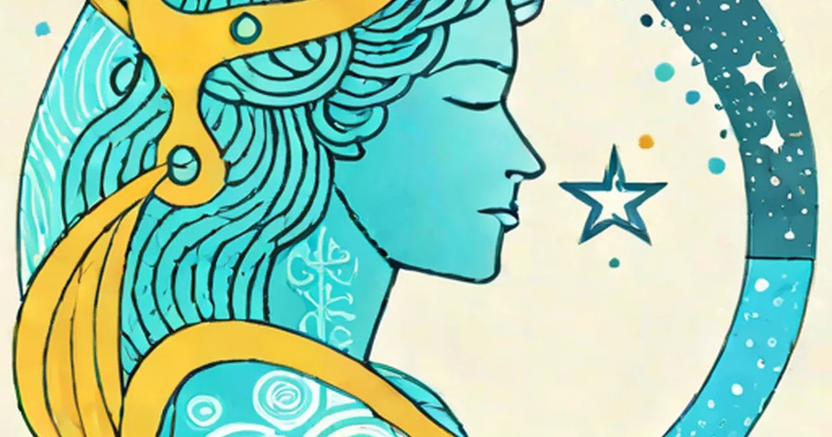 Woman with zodiac constellation symbols and celestial imagery