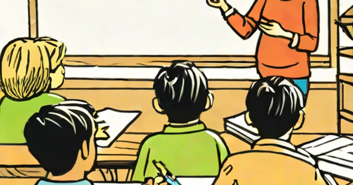 A child gives a presentation while classmates listen from their desks