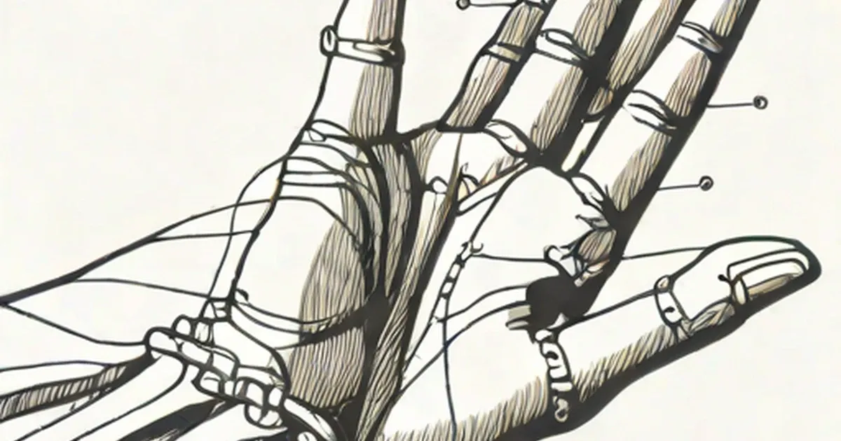 Illustration of nerve pathways running through the hand and forearm