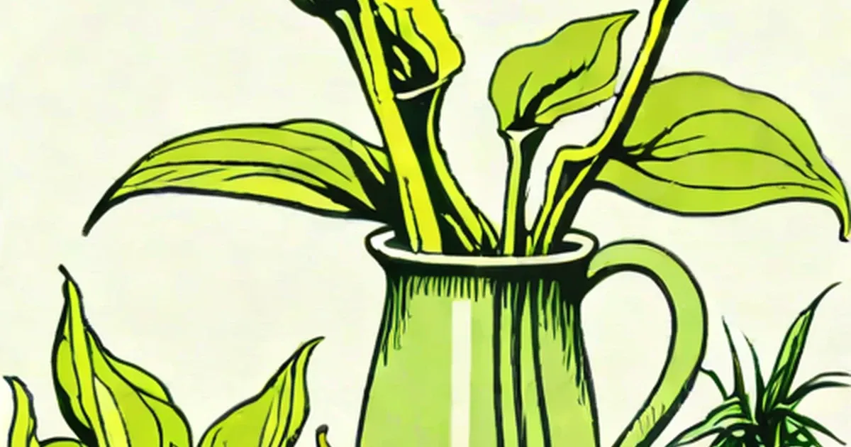 Green pitcher plants with tubular leaves in a matching pitcher vase