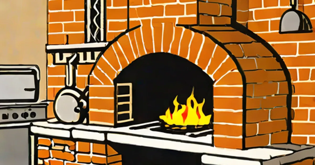 Brick oven illustration with flames burning inside