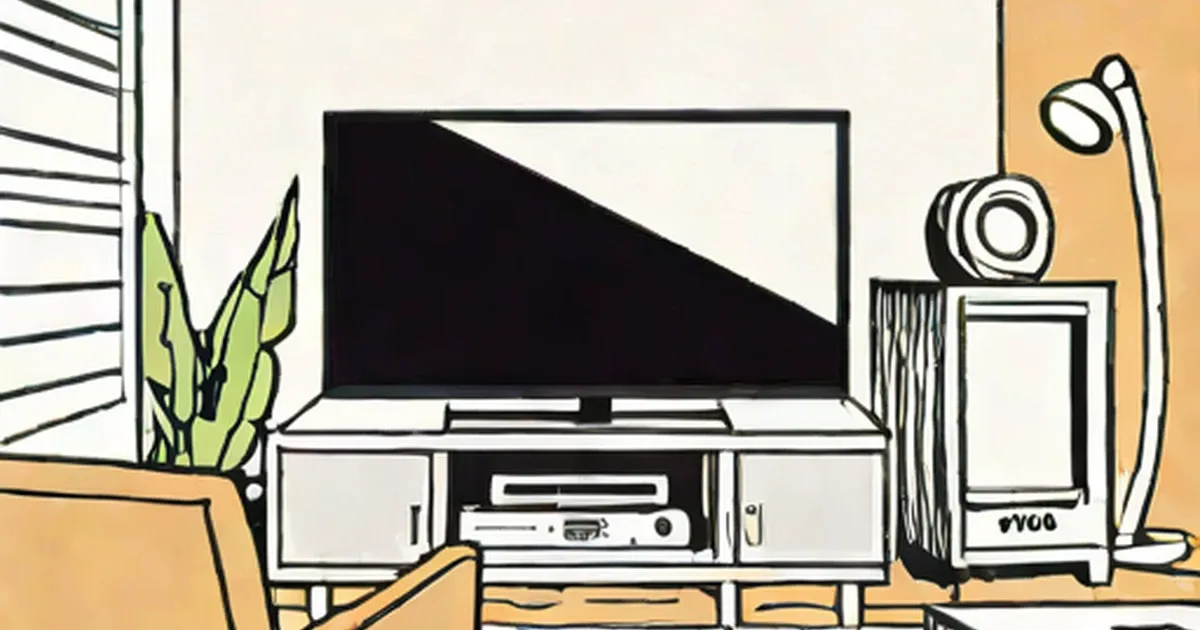 Flat-screen TV mounted above a media console with speakers