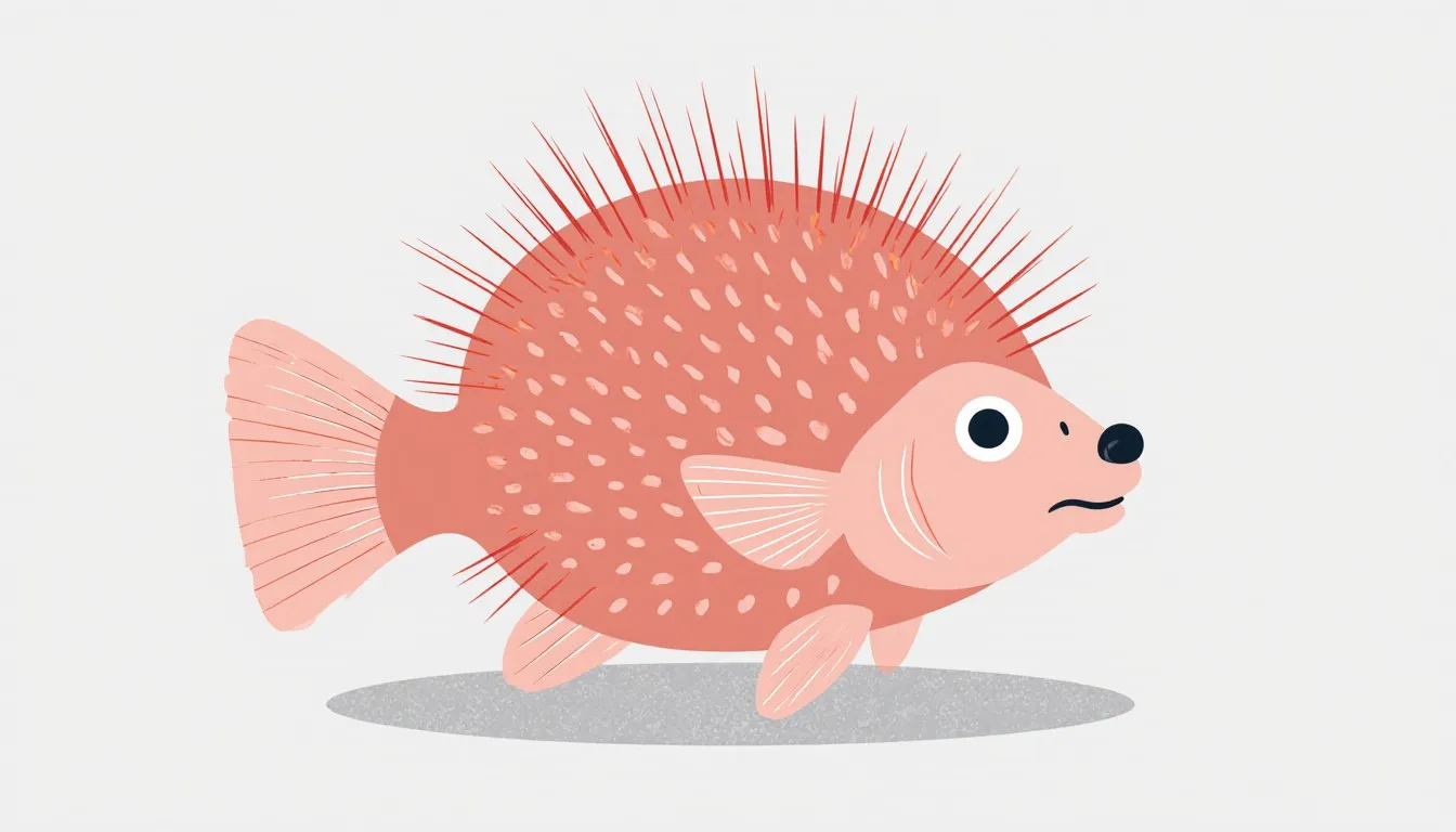 An inflated porcupinefish with spines extended, illustrated as a single bold swimming form