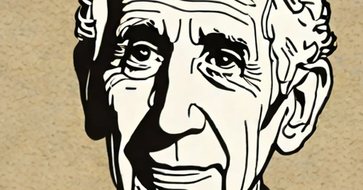 Stylized black-and-white line drawing of Daniel Ellsberg wearing glasses