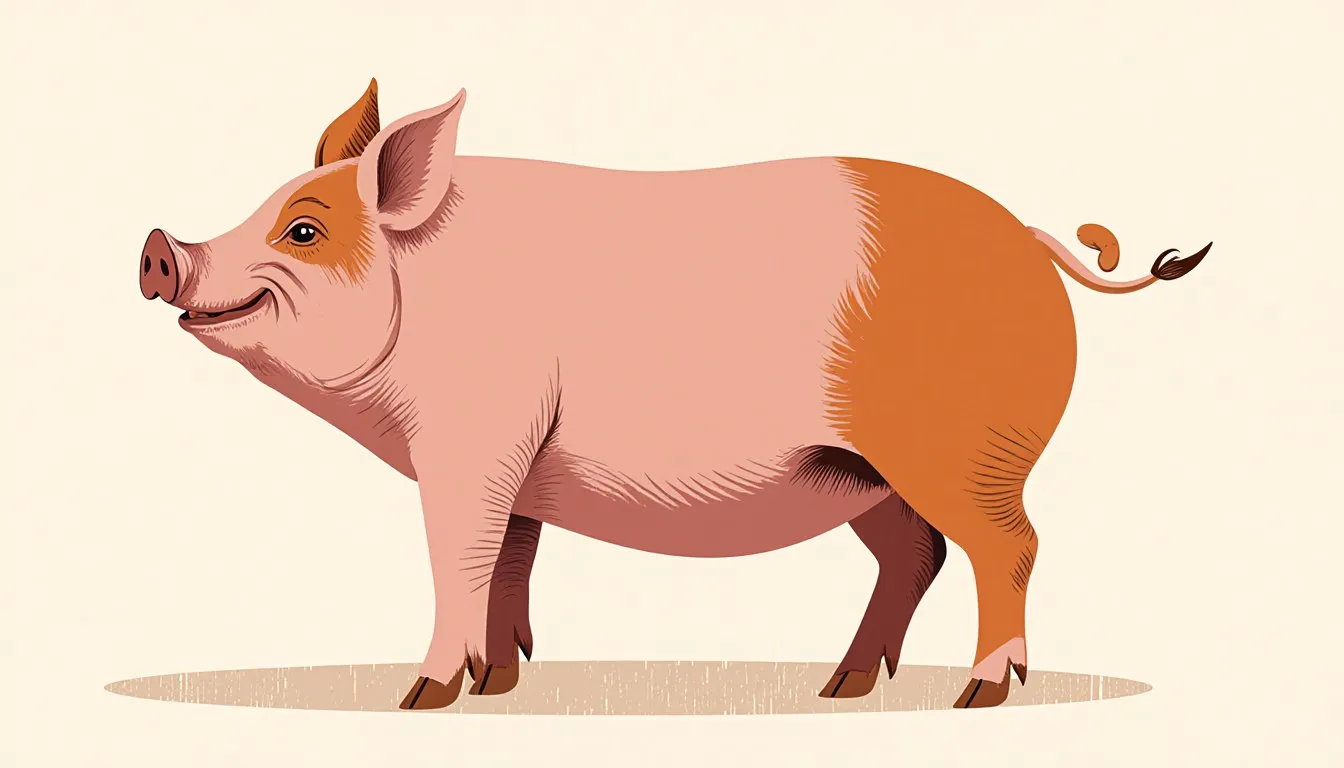 A potbelly pig with its characteristic round belly and short legs, illustrated as a household pet.
