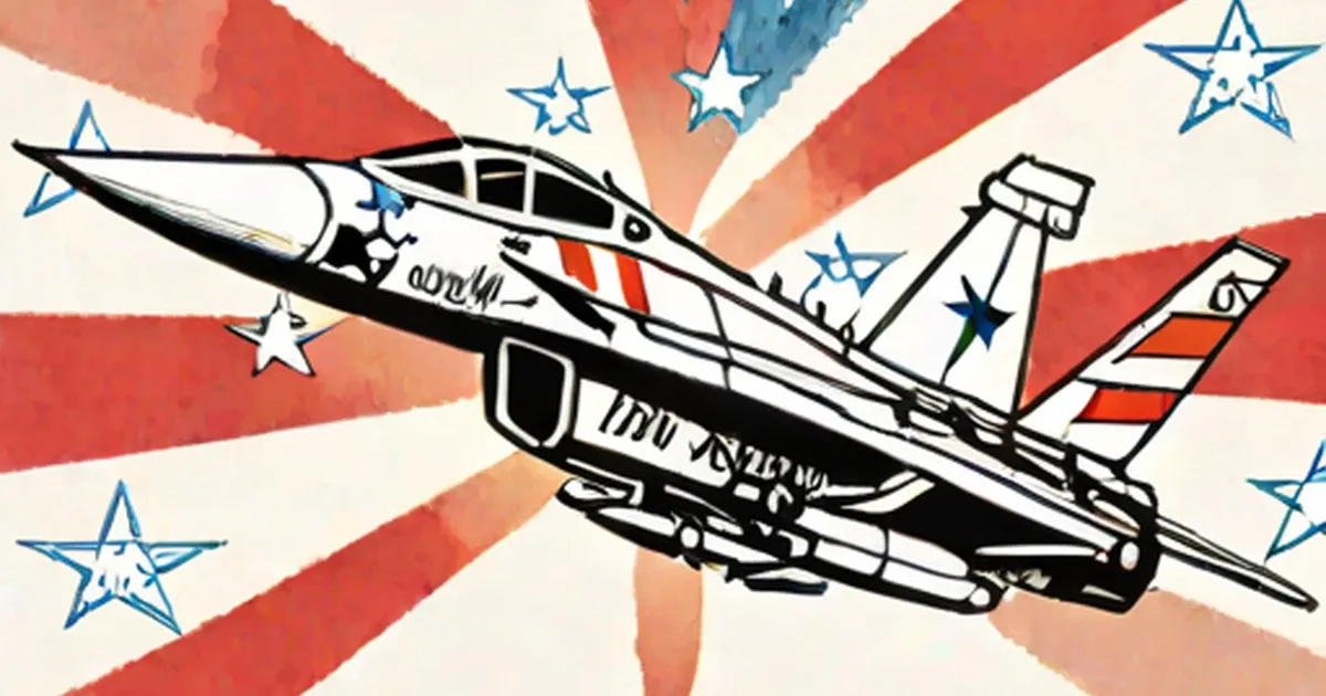 Fighter jet holding multiple missiles on a red-and-white striped background