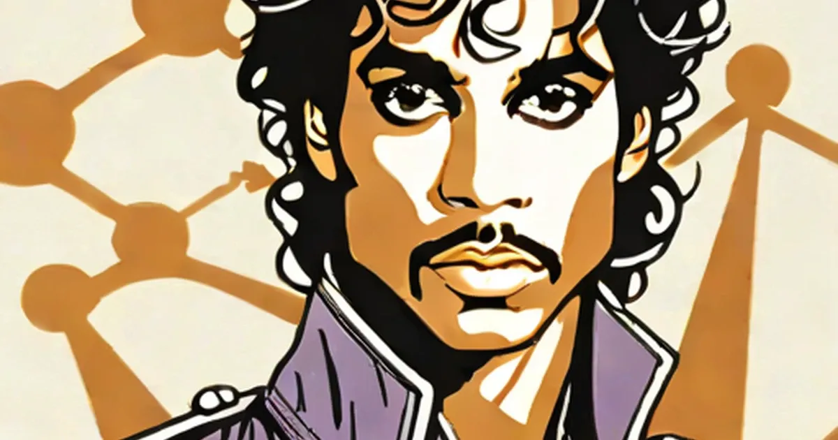 Prince wearing purple jacket in bold illustrated style