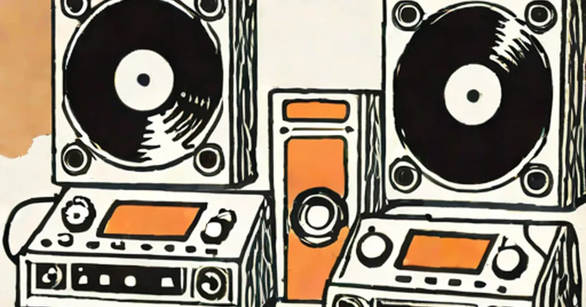 Pair of turntables with mixer between them