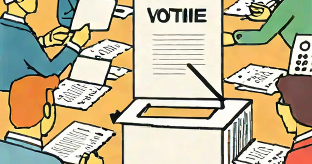 Diverse hands casting paper ballots into a voting box