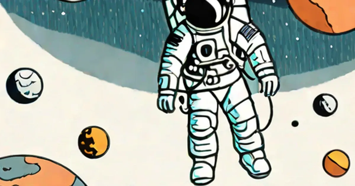 Astronaut floating in space with planets and stars