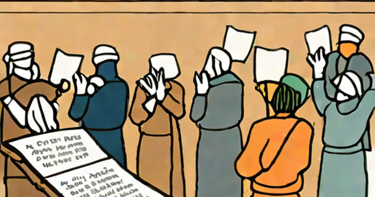 Protesters holding signs at a government proceeding