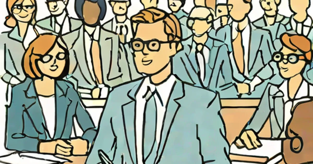 Business professional leads a meeting surrounded by colleagues in an office