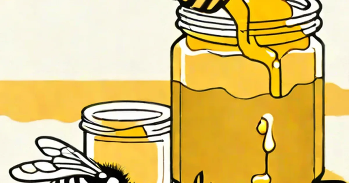 Honey dripping from jars with a bee illustration