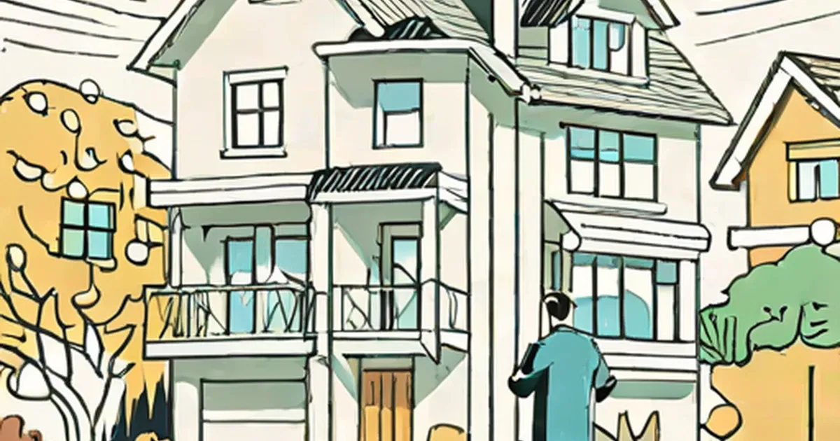 Person examining houses in a residential neighborhood