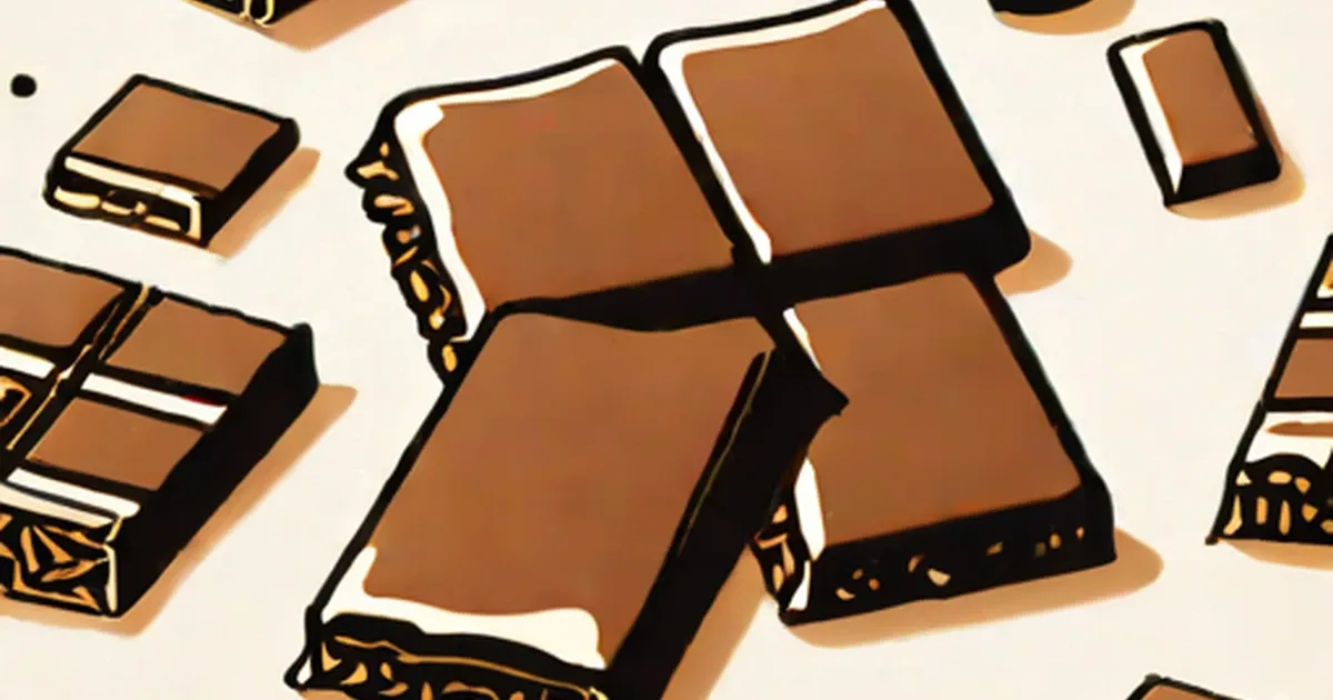 Illustrated chocolate bars with brown wrapper, gold and white accents on cream background