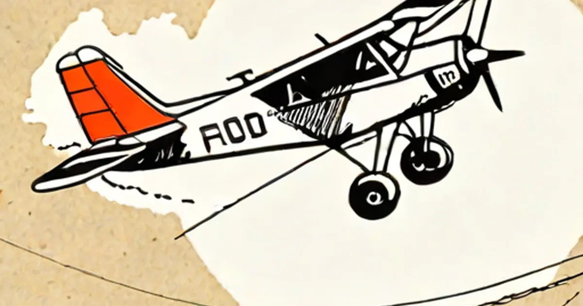 Vintage illustration of a small aircraft with a red tail section