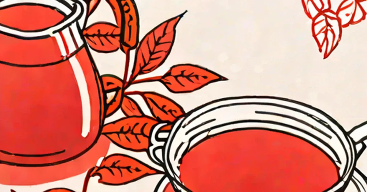 Two cups of red tea with decorative leaves