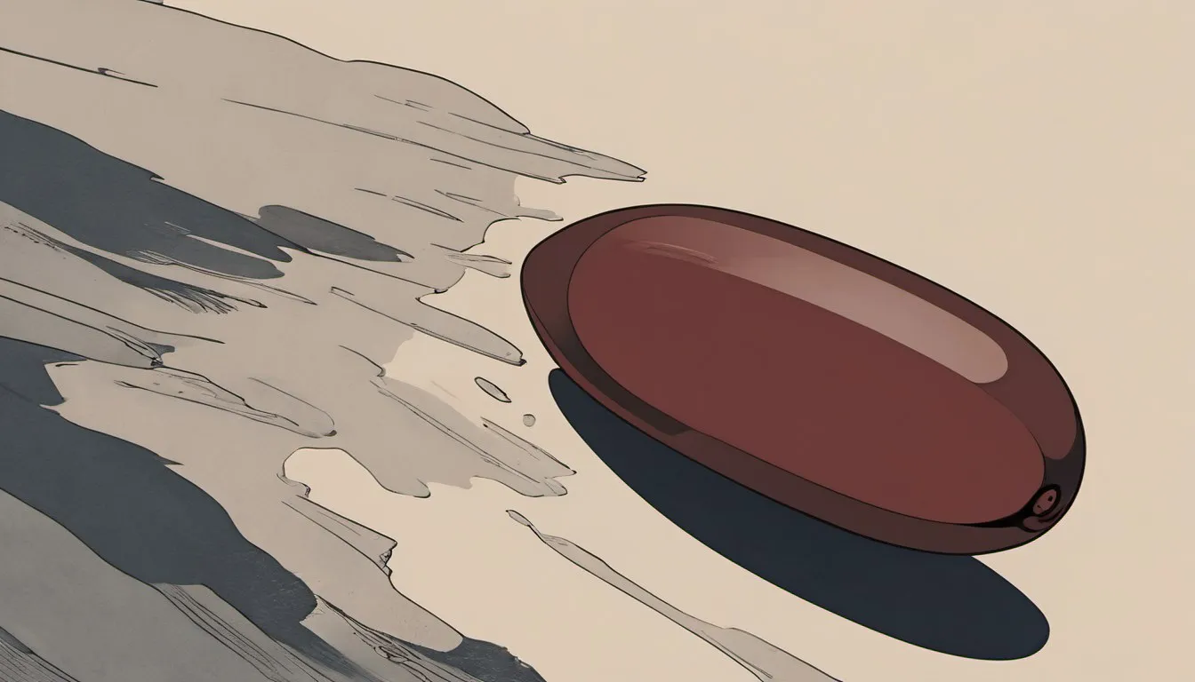 An illustrated red yeast rice capsule cut open to reveal a pharmaceutical tablet hidden inside