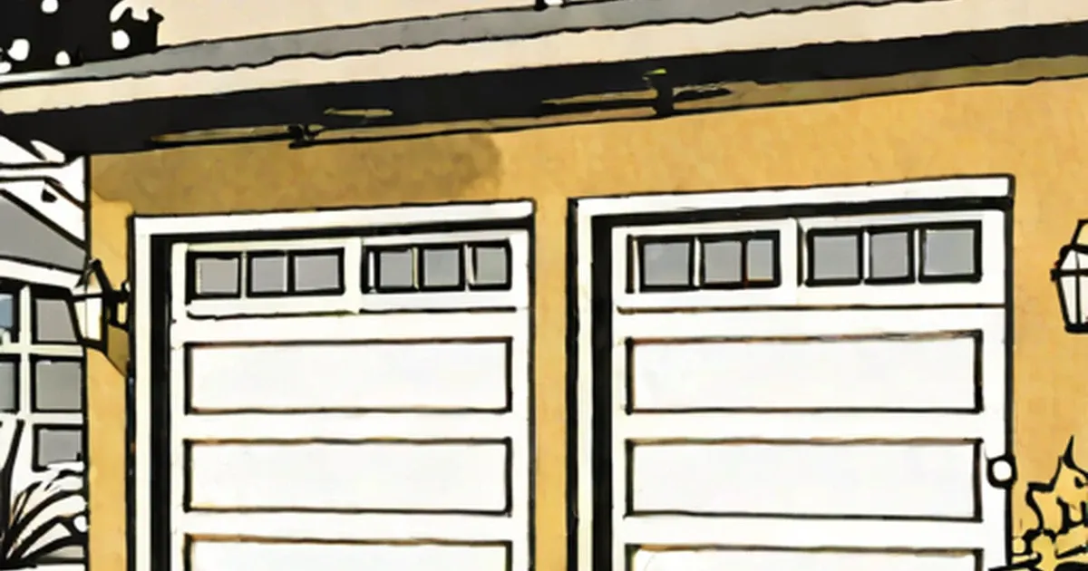 Double white garage doors with torsion spring assembly mounted above