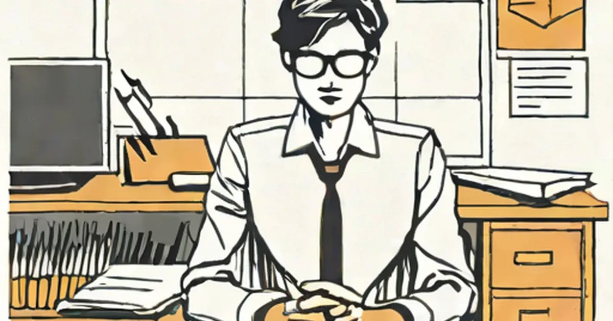 Person in business attire holding papers at an office desk