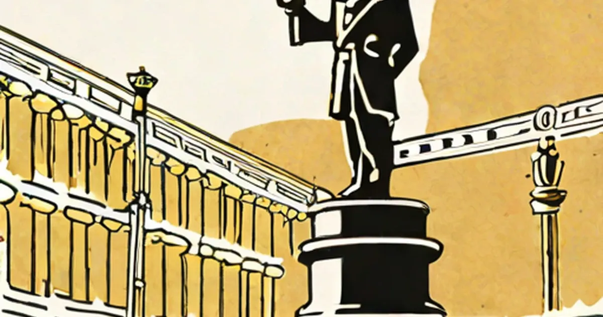 Illustrated man in formal attire holding an Oscar statuette