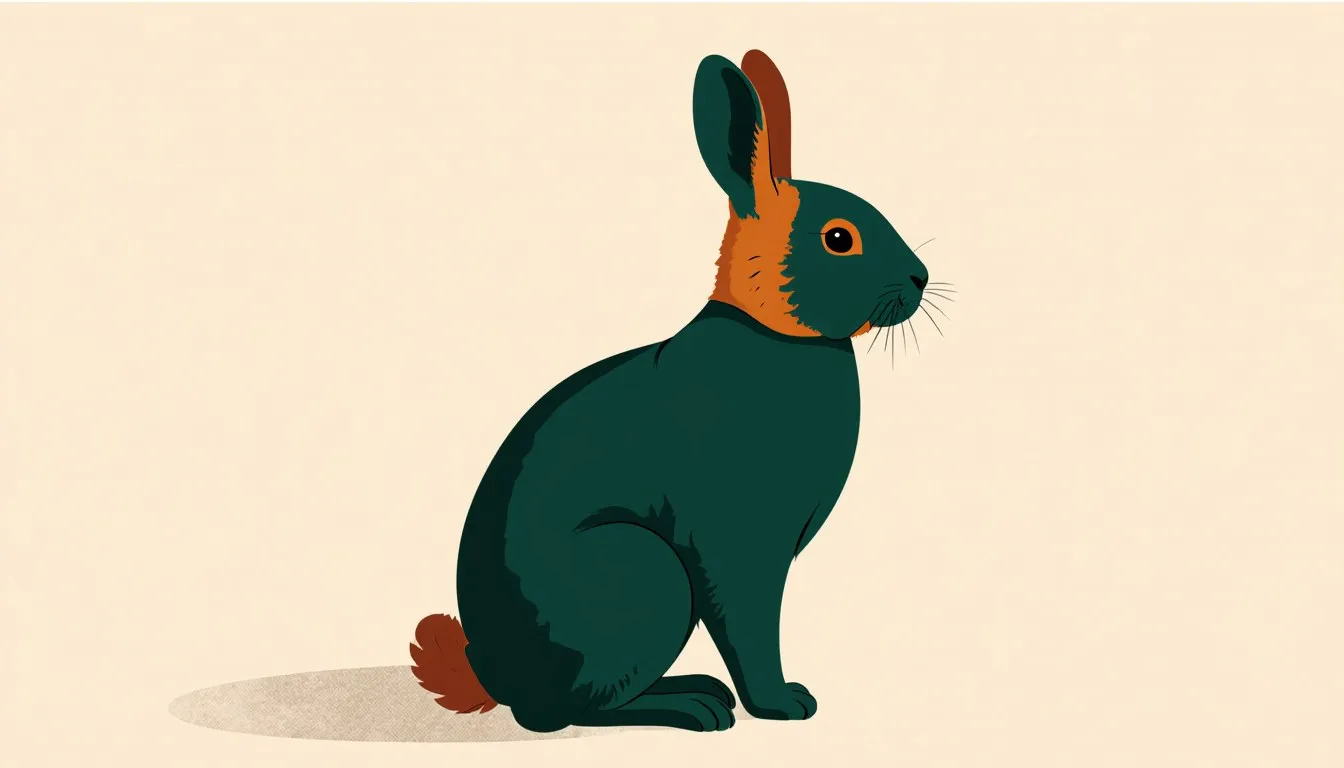Illustration of a Rex rabbit with its distinctive plush, velvety coat, sitting upright with alert ears.