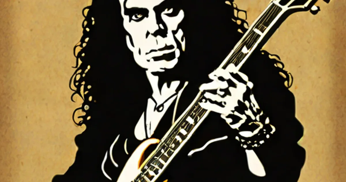 High-contrast portrait of Ronnie James Dio holding an electric guitar