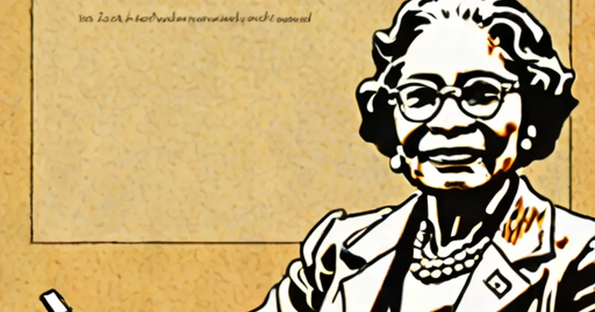 Stylized illustration of Rosa Parks in glasses, white blouse, and pearl necklace