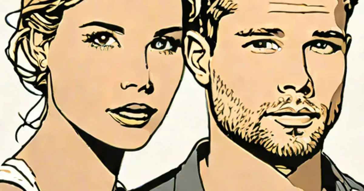 Illustrated portraits of Ryan Phillippe and Abbie Cornish