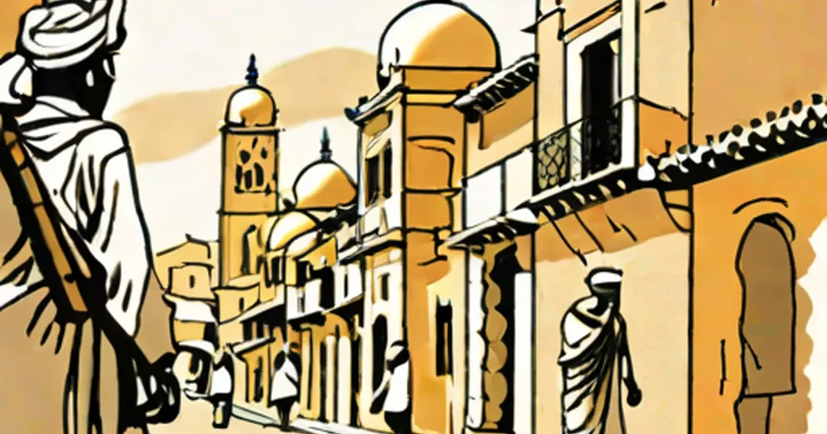 Traditional Sadah architecture with domed mosques and residents in white robes