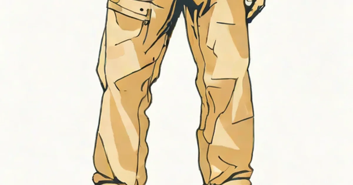 Loose tan pants sitting low with waistband well below the hips